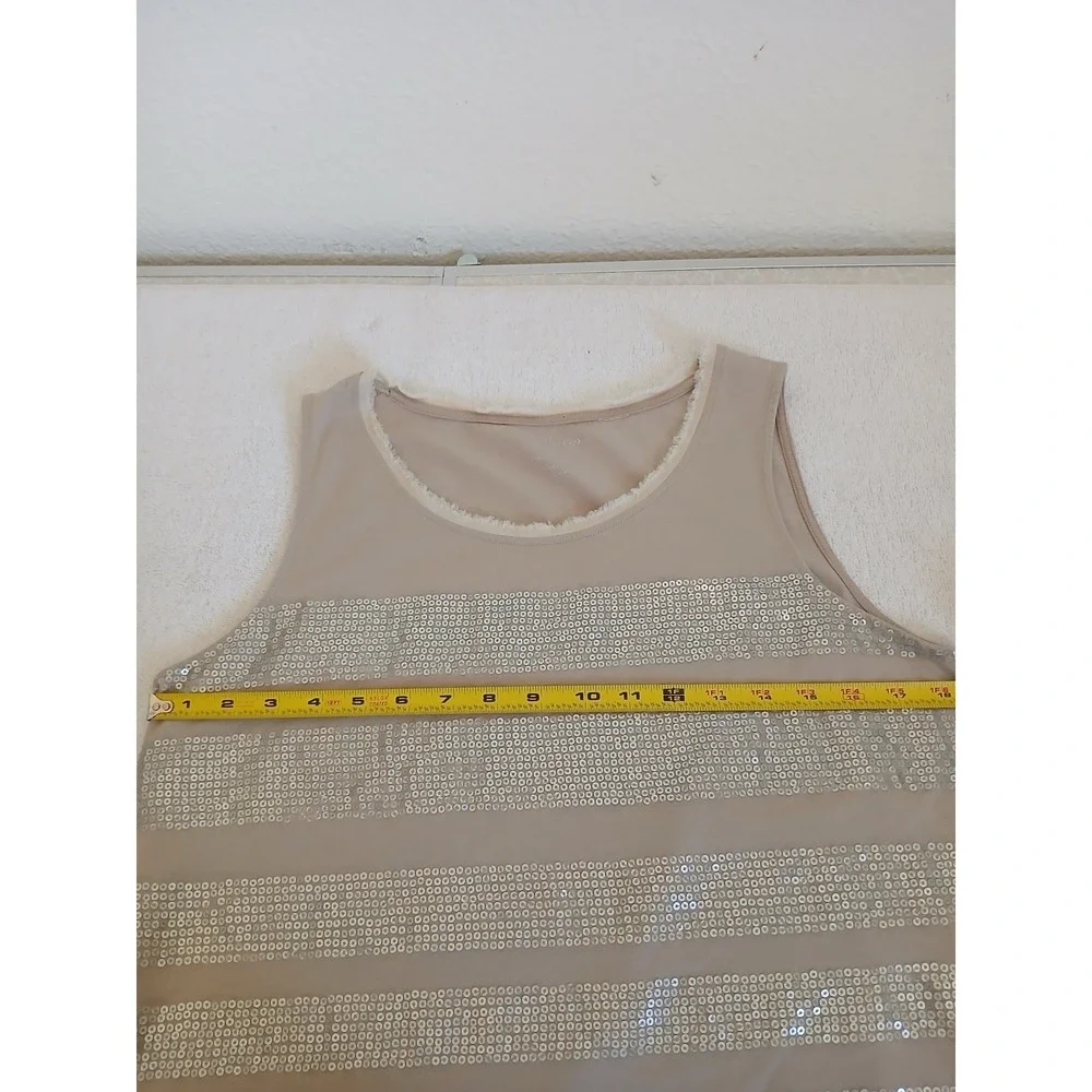 Chico's Women's Tan beige Sequin Stripe Overlay Tank‎ Top Sz 2 Large Sleeveless